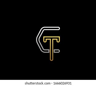 Initial letter C and T, CT, TC, overlapping interlock logo, monogram line art vintage style on black background