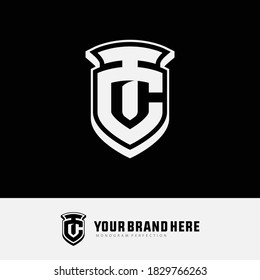 Initial letter C, T, TC or CT overlapping, interlock, monogram logo, white color on black background