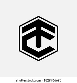 Initial letter C, T, TC or CT overlapping, interlock, monogram logo, black color on white background