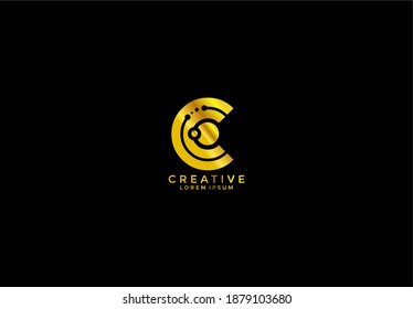 Initial Letter C Tech Style Logo Design Template Golden