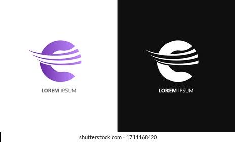 Icono del logotipo de la tecnología C de la letra inicial con el concepto de ala swoosh . Coloridas plantillas modernas de logotipo para empresas de grupo empresarial. Ilustración vectorial.  