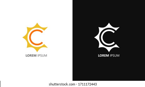 Initial letter C technology logo icon with sun. Colorful modern logo templates for business group company. Vector Illustration.  