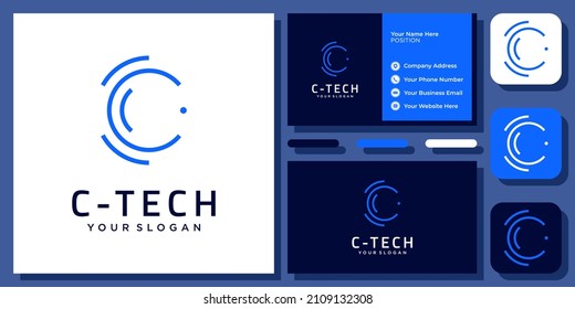 Tecnología de carta inicial C Diseño de logotipo de iconos de vectores de círculo simple moderno con tarjeta de visita