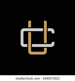 Initial letter C and U, CU, UC, overlapping interlock logo, monogram line art style, silver gold on black background