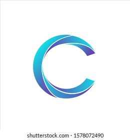 Initial Letter C uppercase gradient blue abstract logo design. Simple clean modern vector icon template