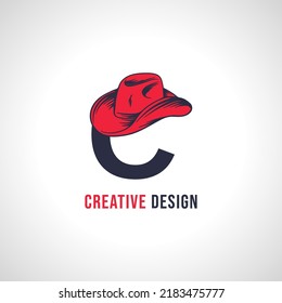 Initial Letter C Vector Logo Design with Red Cowboy Hat