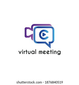 Initial letter c with video call camera chatting icon for online meeting logo concept