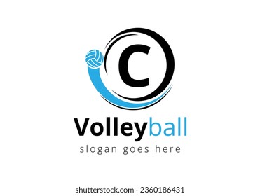 Initial Letter C Volleyball Logo Concept. Volleyball Sports Symbol Vector Template