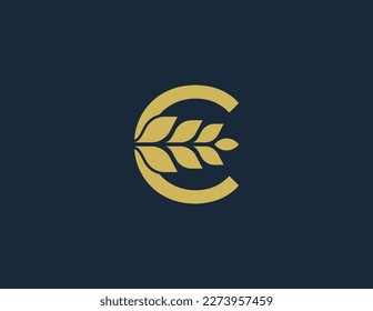 initial Letter C Wheat Grain Logo Stamp Badge Concept sign symbol icon Design Element. Meal, Bakery, Harvest, Food Logotype. Vector illustration logo template