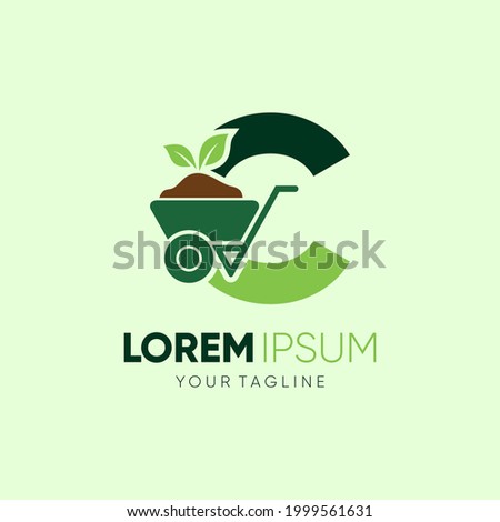 Initial Letter C Wheelbarrow Gardening Logo Design Vector Graphic Icon Emblem Illustration