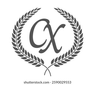 Initial letter C and X, CX monogram logo design with laurel wreath. Luxury calligraphy font.