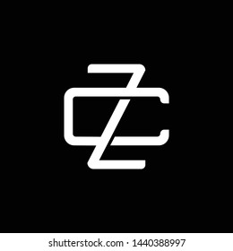 Initial letter C and Z, CZ, ZC, overlapping interlock monogram logo, white color on black background