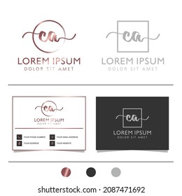 Initial letter CA calligraphy handwritten logo. Feminine logo collections and business card template. handwriting logo of initial signature, wedding, fashion, floral and botanical.