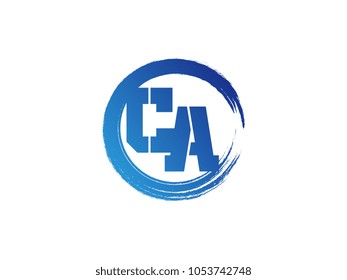 Initial letter CA logo with blue zen brush