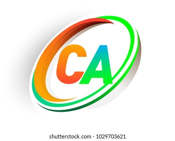 initial letter CA logotype company name colored orange and green circle and swoosh design, modern logo concept. vector logo for business and company identity.