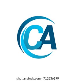 initial letter CA logotype company name blue circle and swoosh design. vector logo for business and company identity.