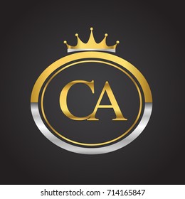 initial letter CA logotype company name with oval shape and crown, gold and silver color. vector logo for business and company identity.