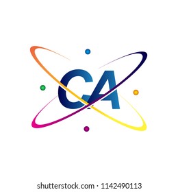 initial letter CA logotype science icon colored blue, red, green and yellow swoosh design. vector logo for business and company identity.