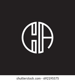 Initial letter CA, minimalist line art monogram circle shape logo, white color on black background