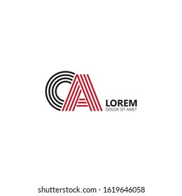 Initial letter ca uppercase modern logo design template elements. Black and red letter Isolated on white background. Suitable for business, consulting group company.