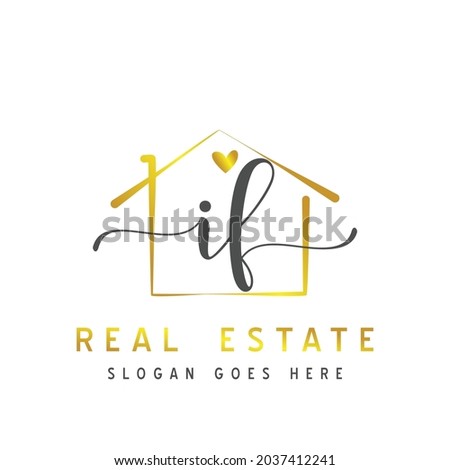 Initial letter IF calligraphy handwritten Real estate logo concept. Handwritten alphabet in the logo template. Letters and Alphabet for your logo design.