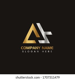 Initial Letter AT capital logo icon design template elements. Modern line logo with gold silver luxury style. Can be used for business, company group, consulting, finance. Vector Illustration.