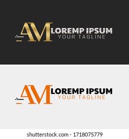 Initial Letter AM capital logo icon design template elements. Modern line logo with gold silver luxury style. Can be used for business, company group, consulting, finance. Vector Illustration.