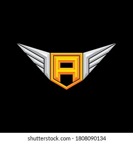 Initial letter A capital with wing ornament. 3D embossed effects.