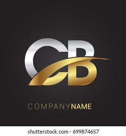 initial letter CB logotype company name colored gold and silver swoosh design. isolated on black background.