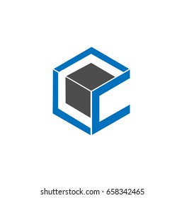 Initial letter CC 3d box design logo