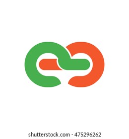 Initial Letter CC EE Linked Circle Lowercase Logo Green Orange