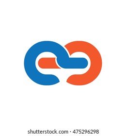 Initial Letter CC EE Linked Circle Lowercase Logo Blue Orange