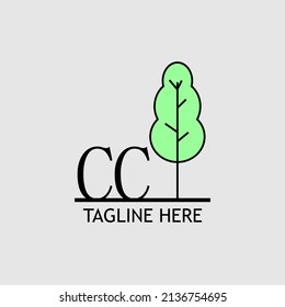 Initial letter CC with green tree logo. Minimal, simple and unique.