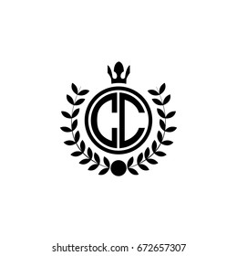 Initial Letter CC Logo Linked Circle Shape with Crown and wheat Icon