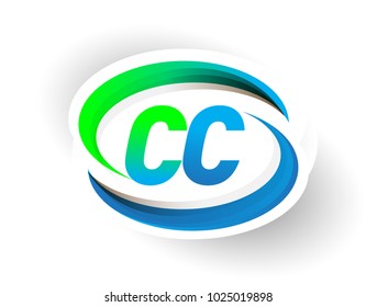 initial letter CC logotype company name colored blue and green swoosh design, modern logo concept. vector logo for business and company identity.