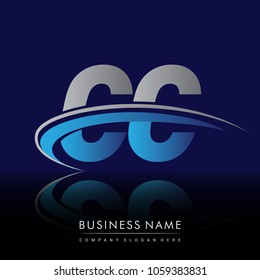 initial letter CC logotype company name colored blue and grey swoosh design. vector logo for business and company identity.