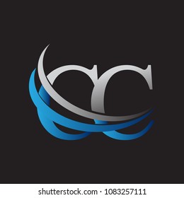initial letter CC logotype company name colored blue and grey swoosh design. vector logo for business and company identity.