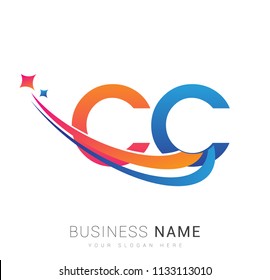 initial letter CC logotype company name colored orange, red and blue swoosh star design. vector logo for business and company identity.