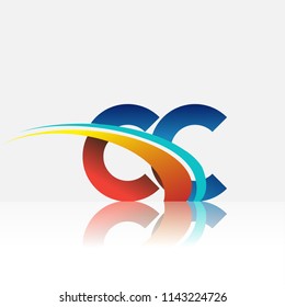 initial letter CC logotype company name colored red and blue and swoosh design. vector logo for business and company identity.
