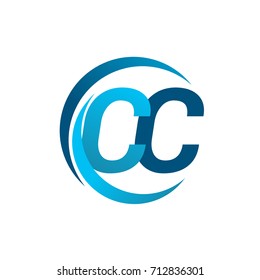 initial letter CC logotype company name blue circle and swoosh design. vector logo for business and company identity.