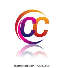 initial letter CC logotype company name orange and magenta color on circle and swoosh design. vector logo for business and company identity.