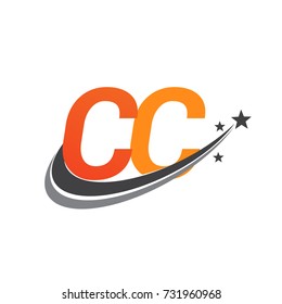 initial letter CC logotype company name colored orange and grey swoosh star design. vector logo for business and company identity.