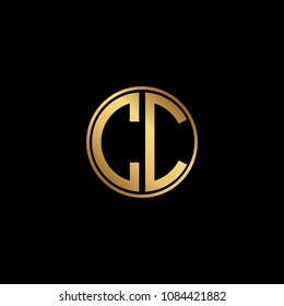 Initial letter CC, minimalist art monogram circle shape logo, gold color on black background