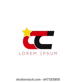 Initial letter cc yellow star logo red black