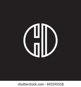 Initial letter CD, CO, minimalist line art monogram circle shape logo, white color on black background