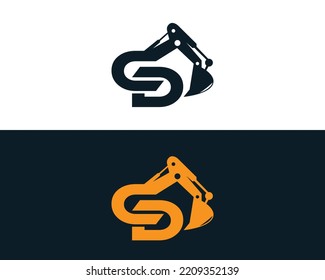 Initial Letter CD  Excavator Logo Design Concept. Creative Excavators, Construction Machinery Special Equipment Vector Illustration.