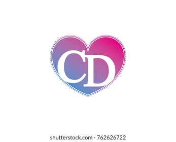 the initial letter CD in the heart symbol as a logo, sign and decoration