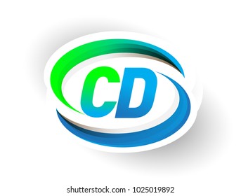 initial letter CD logotype company name colored blue and green swoosh design, modern logo concept. vector logo for business and company identity.