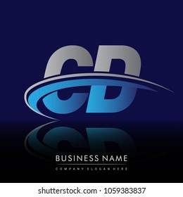 initial letter CD logotype company name colored blue and grey swoosh design. vector logo for business and company identity.