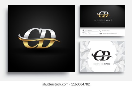 initial letter CD logotype company name colored gold and silver swoosh design. Vector sets for business identity on white background.